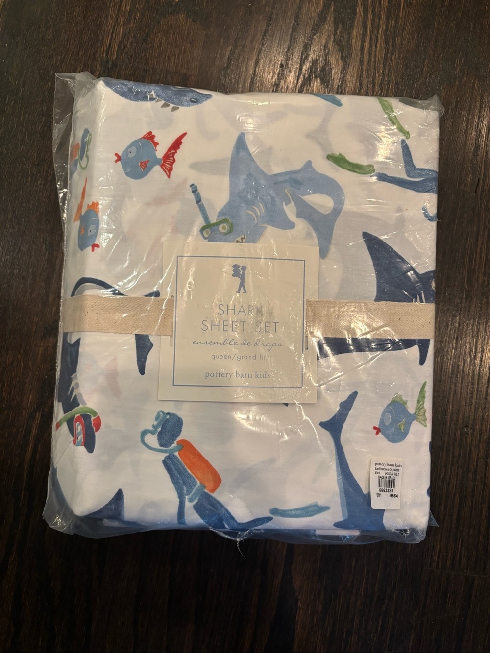 Pottery Barn Kids Shark Sheet Set in White, Blue, Green, Red